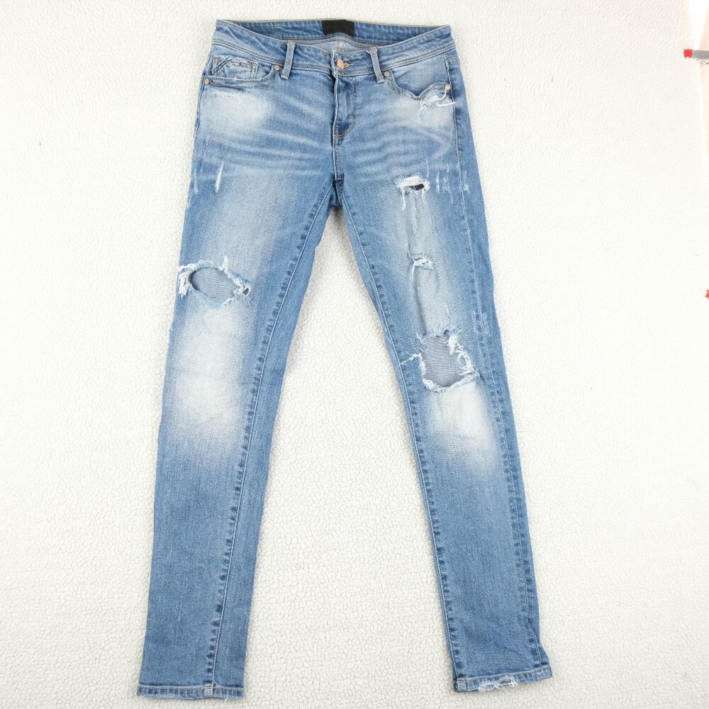 Buckle Black Jeans Womens 27 Blue Ankle Skinny Distressed Whiskers Stone Wash